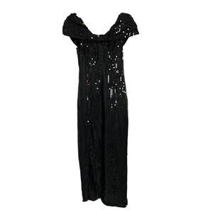 Vintage Night Moves Sequin Dress Small Black Formal Gown Evening AS IS Costume